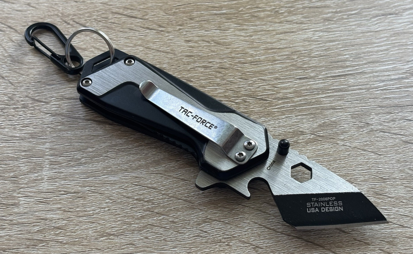 Tiny Pocket Knife Modern 2 Tone Reverse Tanto 1” Blade Full Metal Cyberpunk Edc