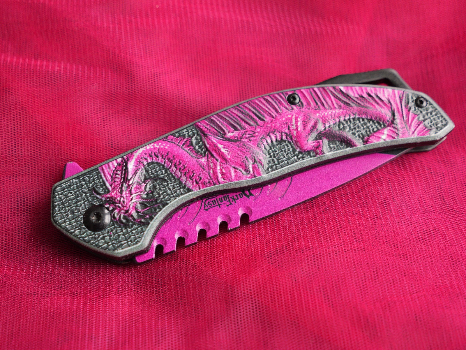 Pink Dragon Pocket Knife Full Size Ladies Self Defense Spring Assist Sharp Cute 