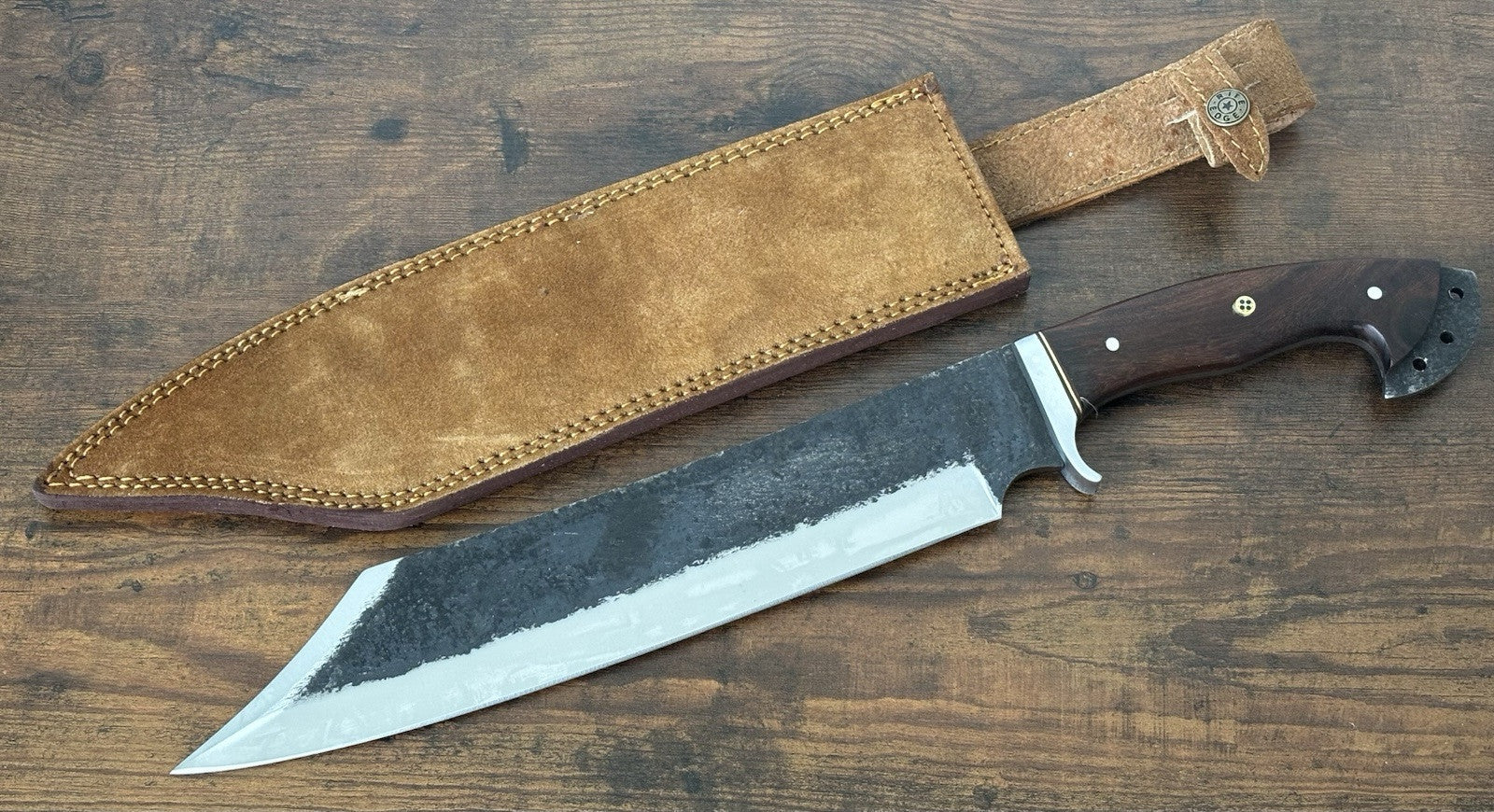 18” Reverse Tanto Bowie Knife Full Tang SHARP Forged Carbon Steel Suede Sheath