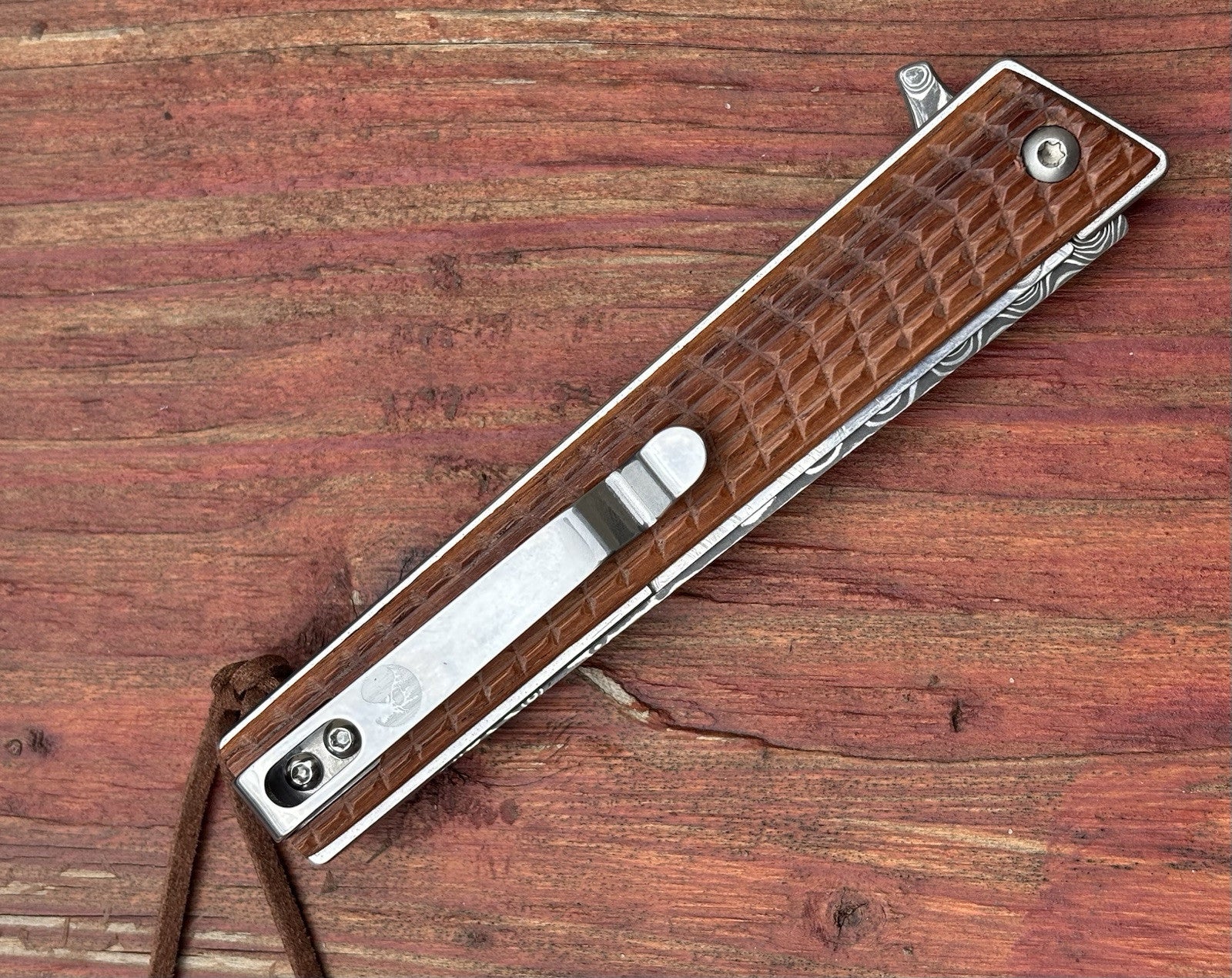 Slim Pocket Knife Folding Hardwood Handle Razor Sharp Damascus Blade CEO