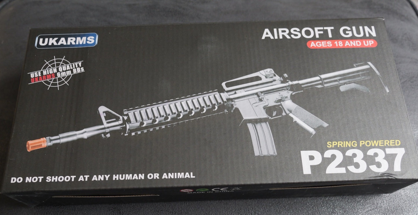 UKArms P2337 Spring Powered Mini M4 Airsoft Rifle 24” Length 175 Fps 6mm Bbs