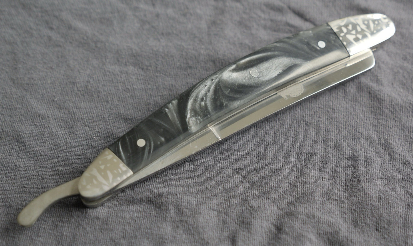 OG Vintage Shaving Straight Razor Chrome Finish Black Pearl Handle Sharp Barber