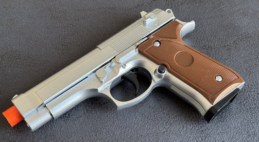 UKArms G22MS Metal Spring Powered Airsoft Pistol - Silver 8 Round Clip Small Gun