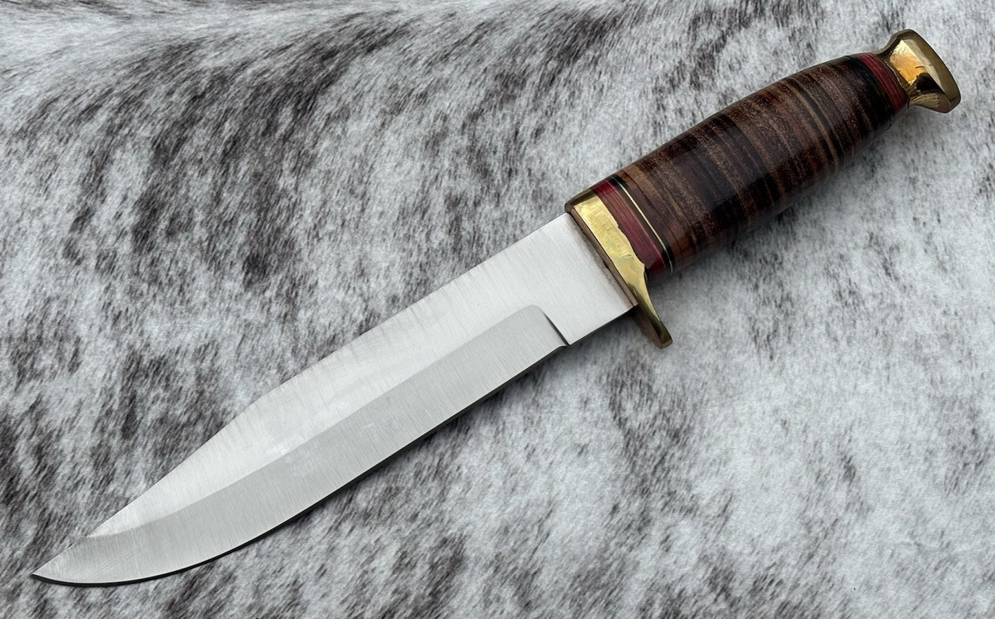 12" Kbar Style Combat Knife Military Marines Chrome Blade Leather Handle