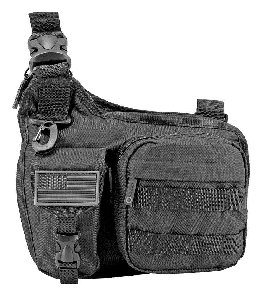 Gun Slinger Tactical Bag - Black USA Flag MOLLE Straps Pistol Black 600d Nylon