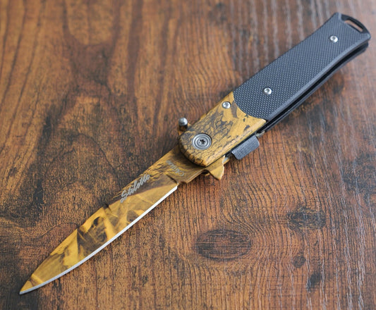 Vintage Italian Style Pocket Knife Small Camo G10 Handle 4” Spear Point Clip